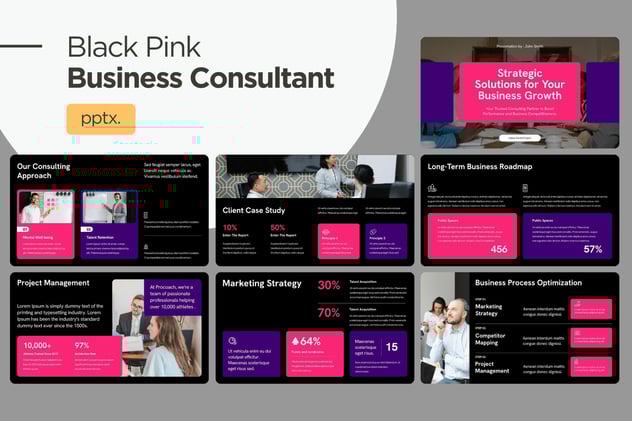 黑粉色商业顾问PPT模板 - 顶尖PPT