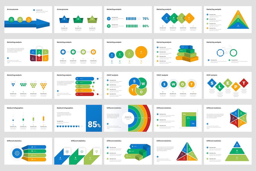 多色商务箭头信息图表keynote模板 - 顶尖PPT