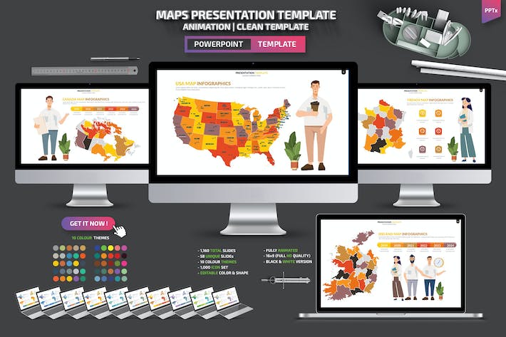 橙色系世界各个国家地图PPT模板 - 顶尖PPT