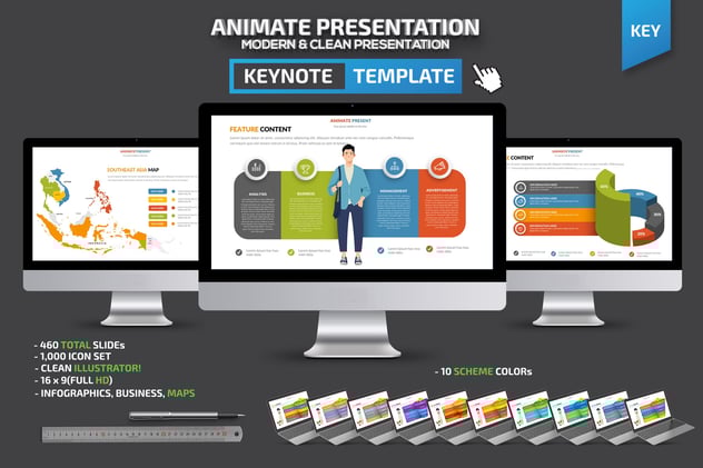 彩色动画世界各国地图商务图形Keynote演模板 - 顶尖PPT