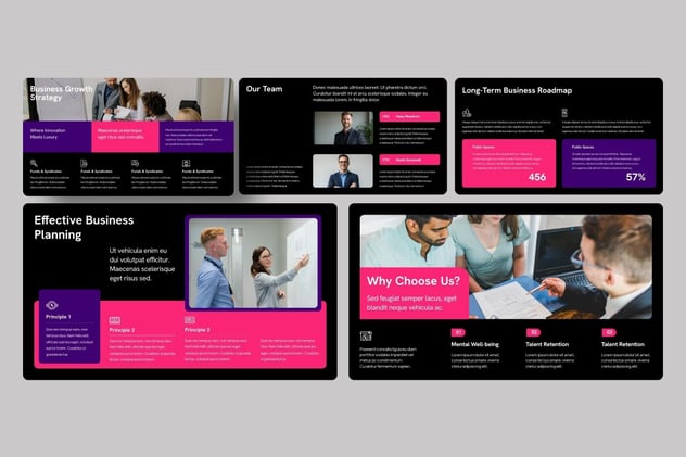 黑粉色商业顾问PPT模板 - 顶尖PPT