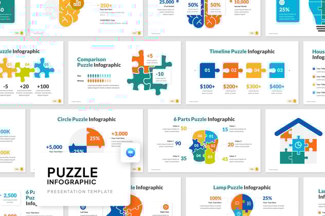 积木拼合信息图形keynote模板 - 顶尖PPT