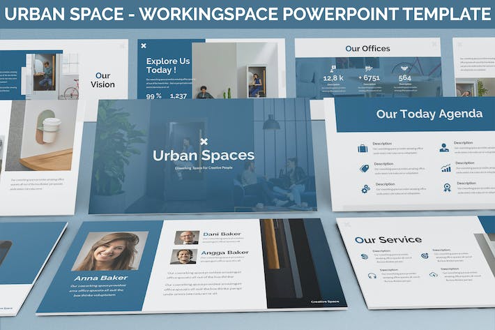 蓝色城市共享办公空间PPT模板 - 顶尖PPT