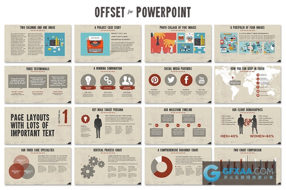 53页6种配色方案文艺复古风格PPT模板 - 顶尖PPT