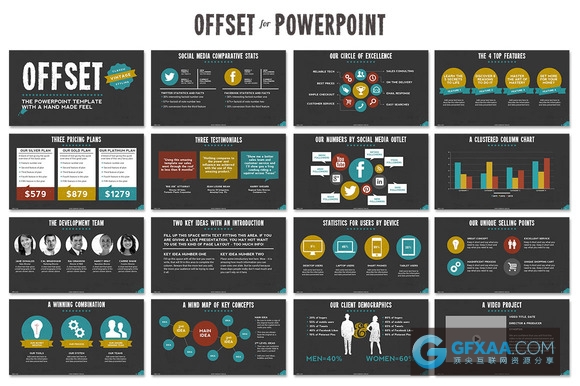 53页6种配色方案文艺复古风格PPT模板 - 顶尖PPT