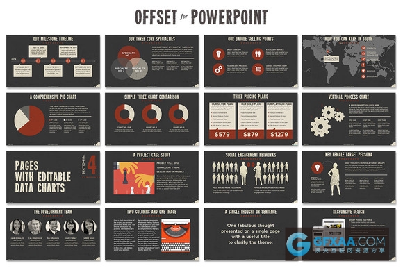 53页6种配色方案文艺复古风格PPT模板 - 顶尖PPT