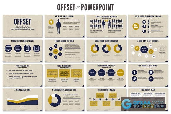 53页6种配色方案文艺复古风格PPT模板 - 顶尖PPT