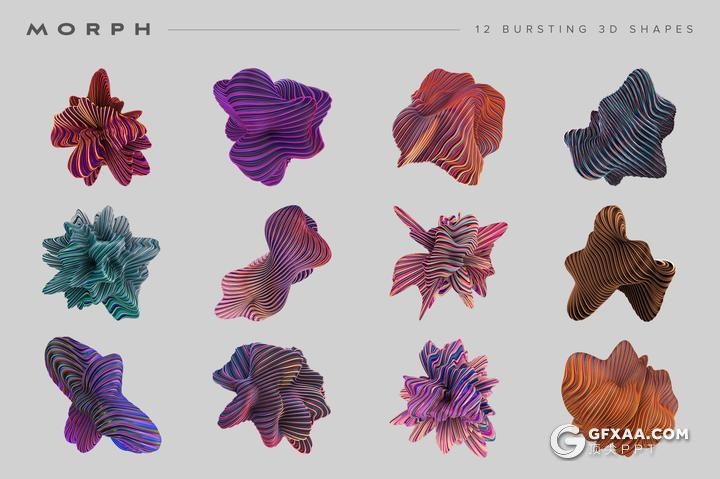 12张爆裂三维形状PNG高清图片+PS笔刷文件 - 顶尖PPT