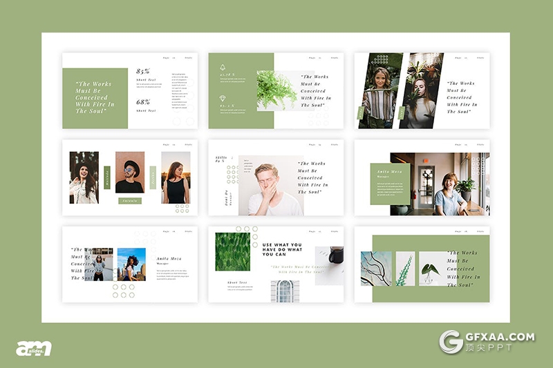 30页绿色国外极简文艺小清新风格PPT模板 - 顶尖PPT