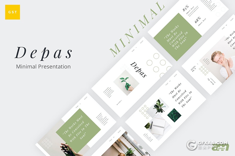 30页绿色国外极简文艺小清新风格Google slides模板 - 顶尖PPT