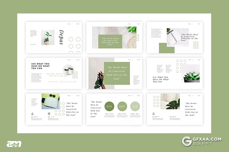 30页绿色国外极简文艺小清新风格PPT模板 - 顶尖PPT