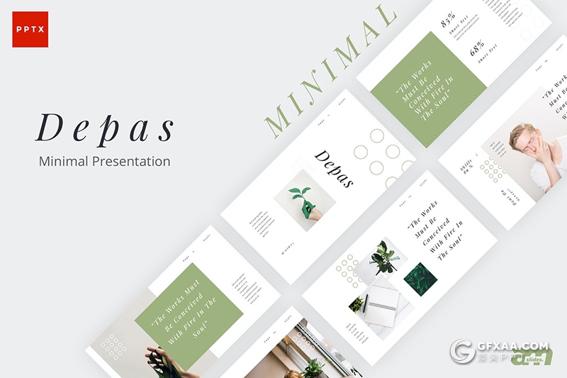 30页绿色国外极简文艺小清新风格PPT模板 - 顶尖PPT