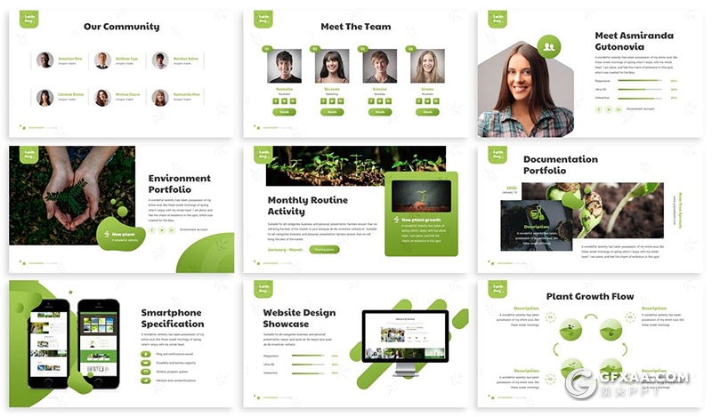 30页创意图形设计地球日环境保护节能绿化keynote模板6种主题配色 - 顶尖PPT