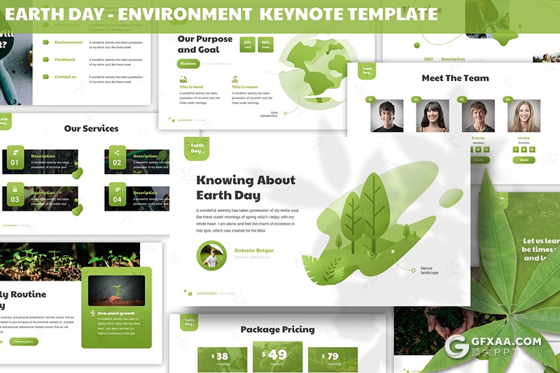 30页创意图形设计地球日环境保护节能绿化keynote模板6种主题配色 - 顶尖PPT