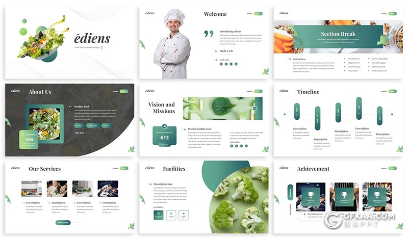 30页健康养生健康食品宣传介绍PPT模板3种主题配色 - 顶尖PPT