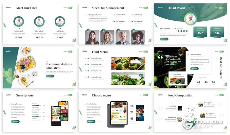 30页健康养生健康食品宣传介绍PPT模板3种主题配色 - 顶尖PPT