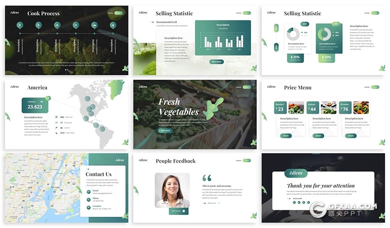 30页健康养生健康食品宣传介绍PPT模板3种主题配色 - 顶尖PPT