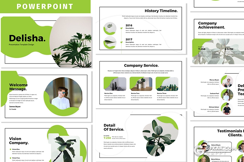 30页创意图形黑色线框简约风格国外多用途PPT模板5种主图配色 - 顶尖PPT