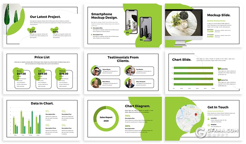 30页创意图形黑色线框简约风格国外多用途PPT模板5种主图配色 - 顶尖PPT