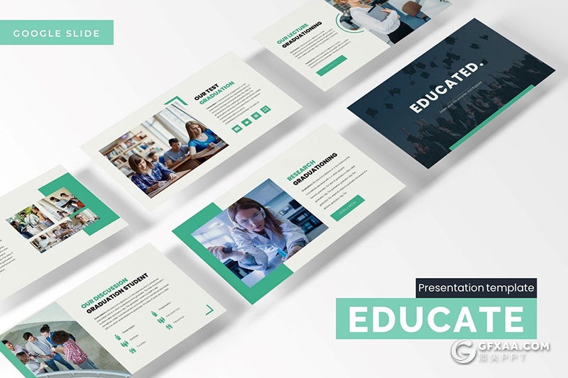 30页蓝绿配色大学学校宣传介绍Google slides模板5种主题配色 - 顶尖PPT