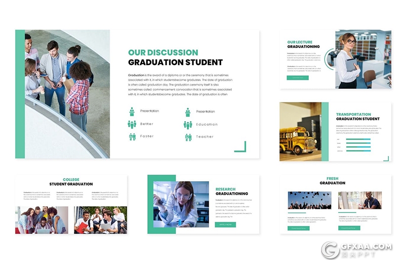 30页蓝绿配色大学学校宣传介绍PPT模板5种主题配色 - 顶尖PPT