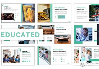 30页蓝绿配色大学学校宣传介绍keynote模板5种主题配色 - 顶尖PPT