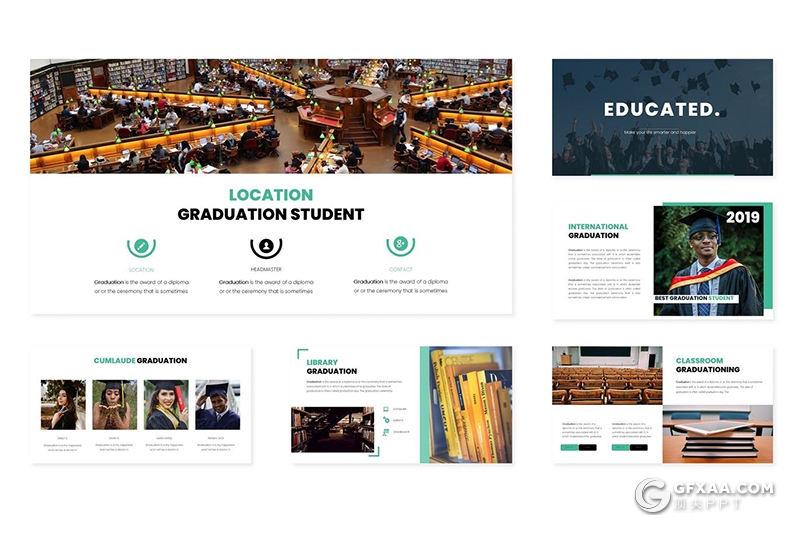 30页蓝绿配色大学学校宣传介绍PPT模板5种主题配色 - 顶尖PPT