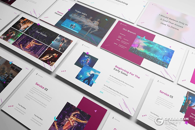 30页时尚流行风格舞蹈学院宣传介绍舞蹈宣传PPT模板 - 顶尖PPT