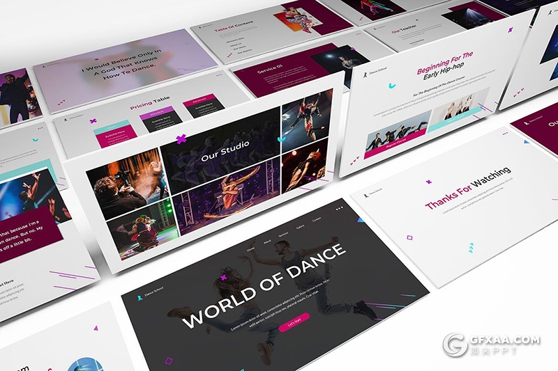 30页时尚流行风格舞蹈学院宣传介绍舞蹈宣传PPT模板 - 顶尖PPT