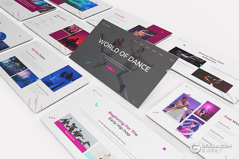 30页时尚流行风格舞蹈学院宣传介绍舞蹈宣传PPT模板 - 顶尖PPT