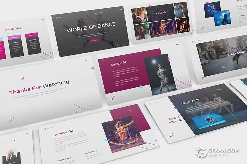 30页时尚流行风格舞蹈学院宣传介绍舞蹈宣传PPT模板 - 顶尖PPT