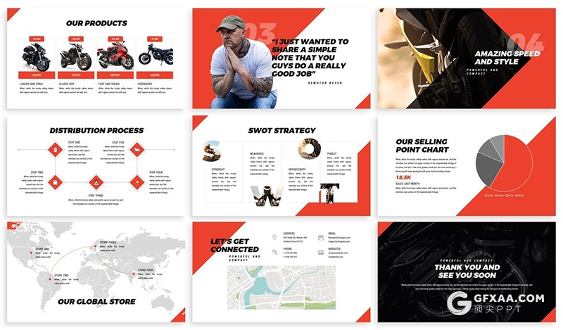 30页三角图形版式设计摩托车产品介绍宣传推广keynote模板 - 顶尖PPT