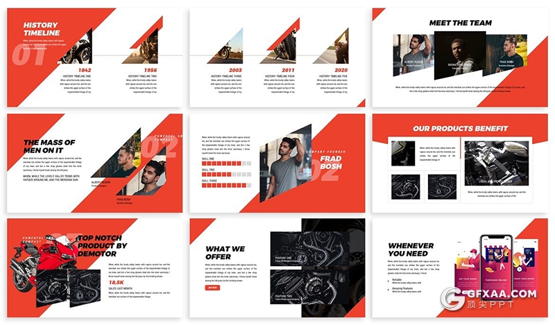 30页三角图形版式设计摩托车产品介绍宣传推广keynote模板 - 顶尖PPT