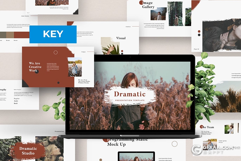 50页时尚水墨风格文艺图片展示多用途keynote模板 - 顶尖PPT