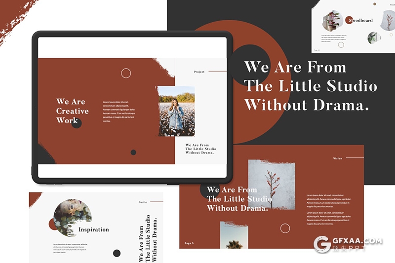 50页时尚水墨风格文艺图片展示多用途Google slides模板 - 顶尖PPT