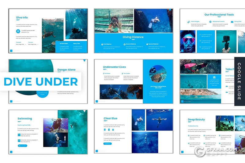 30页海洋生物深海海底潜水宣传介绍Google slides模板5种主题配色 - 顶尖PPT
