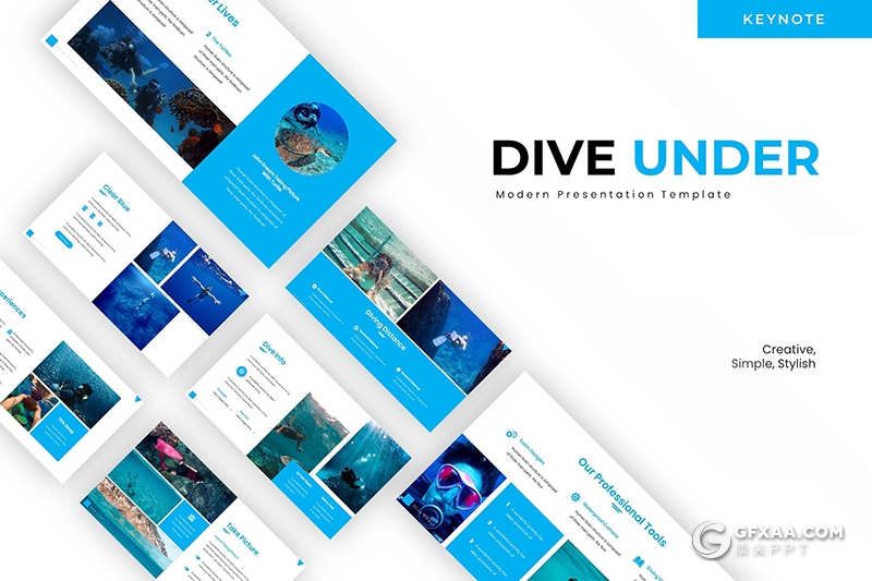 30页海洋生物深海海底潜水宣传介绍keynote模板5种主题配色 - 顶尖PPT