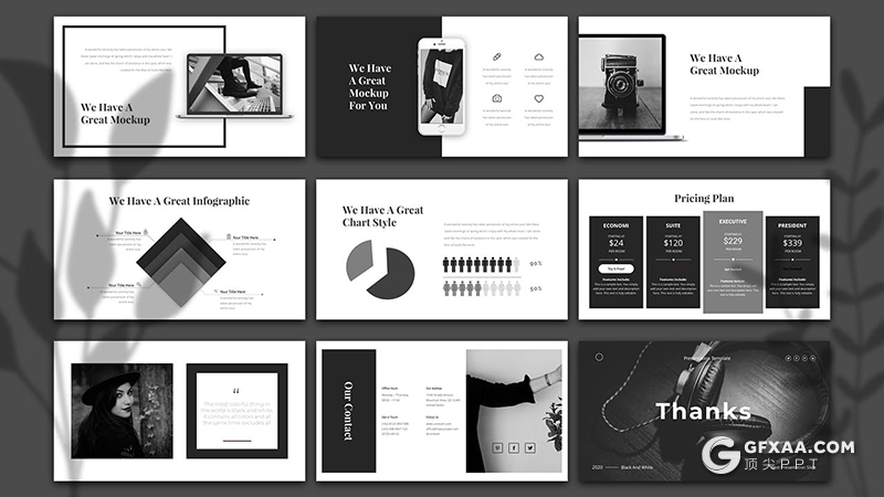 36页简约时尚黑色摄影图片展示keynote模板 - 顶尖PPT