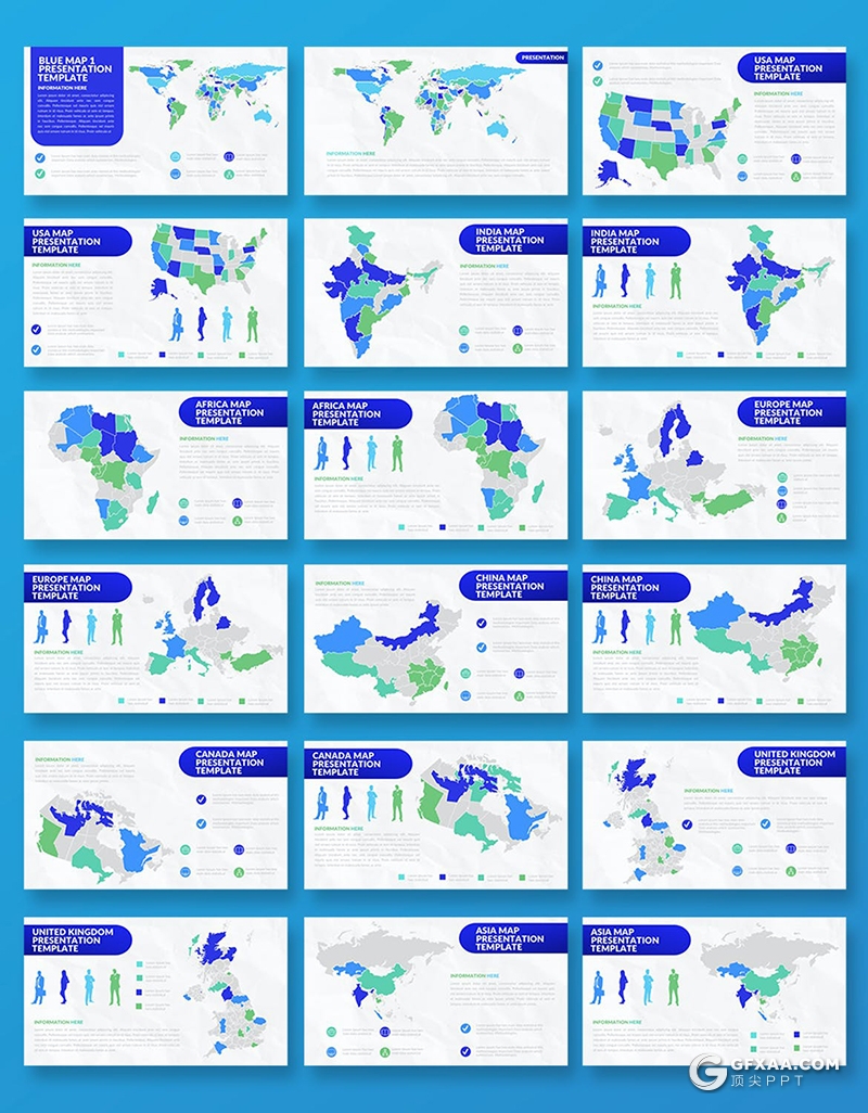 82页蓝色世界各国地图中国地图keynote模板 - 顶尖PPT