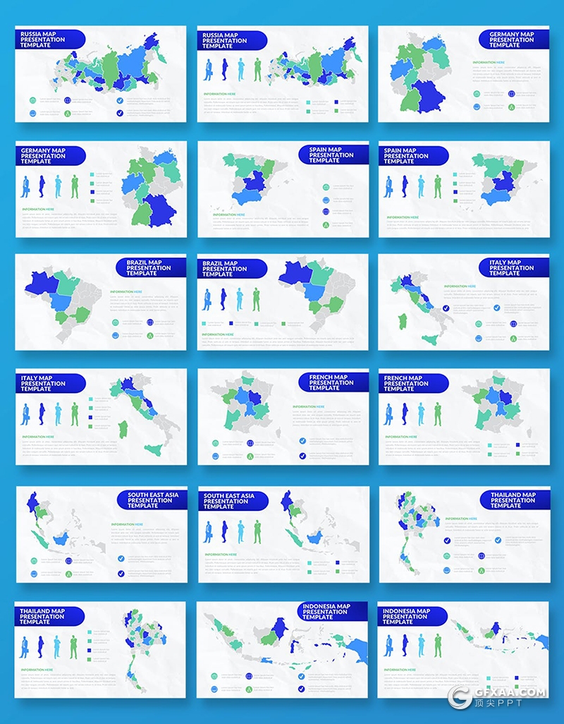 82页蓝色世界各国地图中国地图keynote模板 - 顶尖PPT