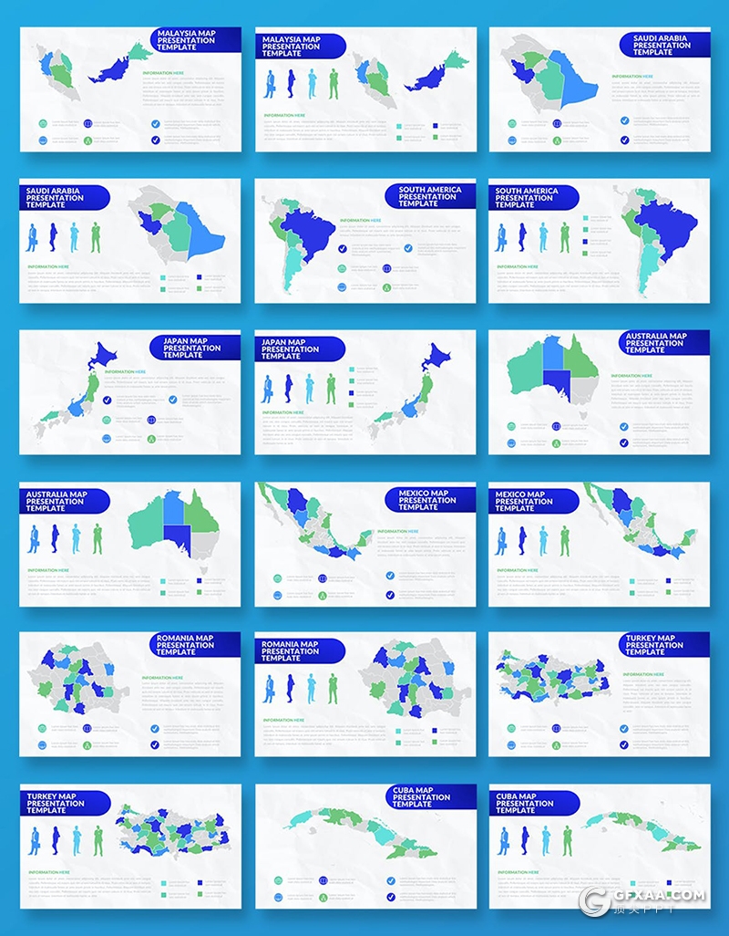 82页蓝色世界各国地图中国地图keynote模板 - 顶尖PPT