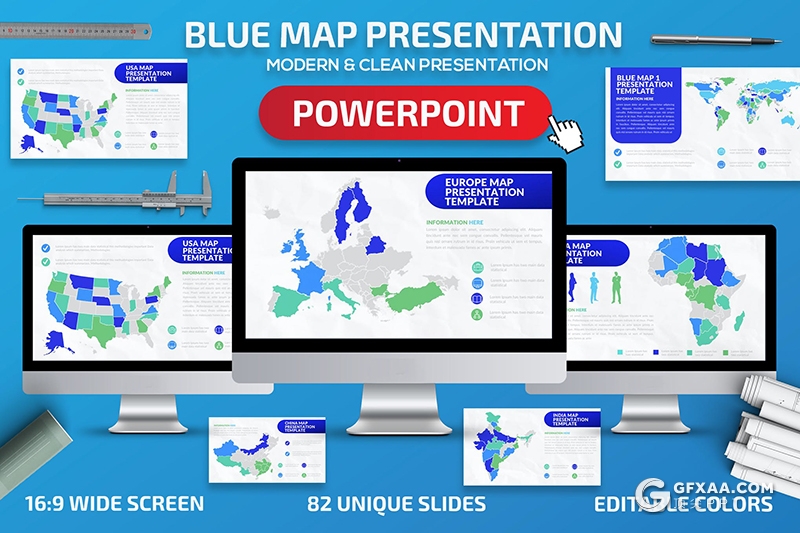 82页蓝色世界各国地图中国地图PPT模板 - 顶尖PPT