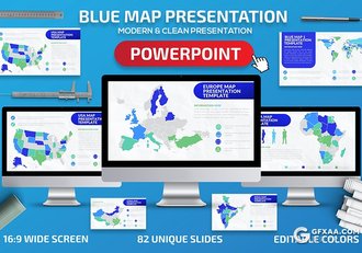82页蓝色世界各国地图中国地图PPT模板 - 顶尖PPT