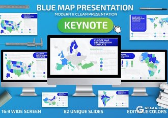 82页蓝色世界各国地图中国地图keynote模板 - 顶尖PPT