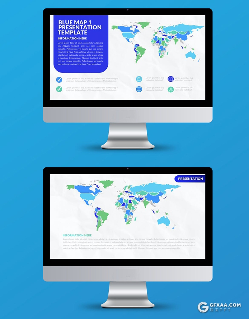 82页蓝色世界各国地图中国地图keynote模板 - 顶尖PPT