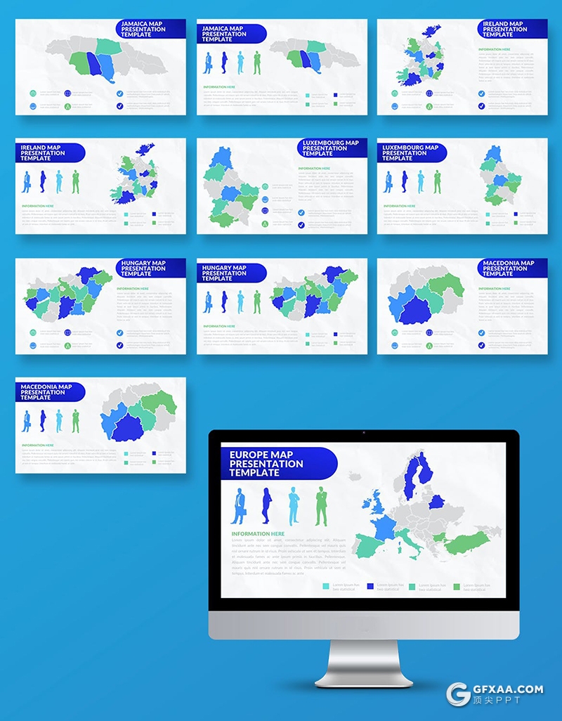 82页蓝色世界各国地图中国地图keynote模板 - 顶尖PPT