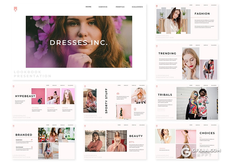 30页女性主题行业数据分析简约文艺风格Google slides模板5种主题配色 - 顶尖PPT