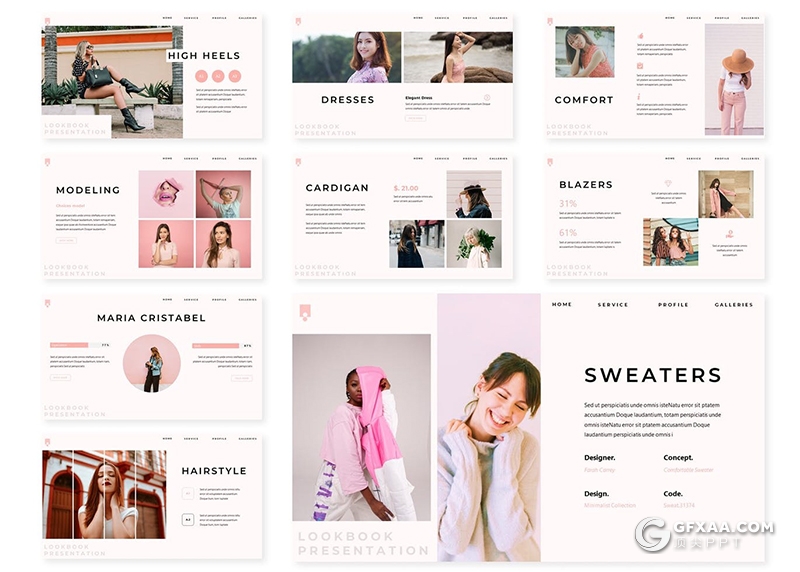 30页女性主题行业数据分析简约文艺风格Google slides模板5种主题配色 - 顶尖PPT