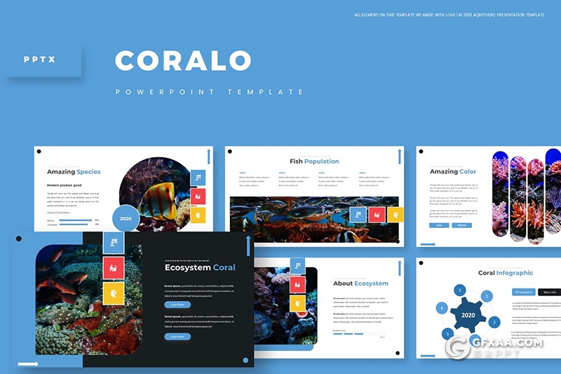 30页深海海底世界海洋生物介绍展示PPT模板5种主题配色 - 顶尖PPT