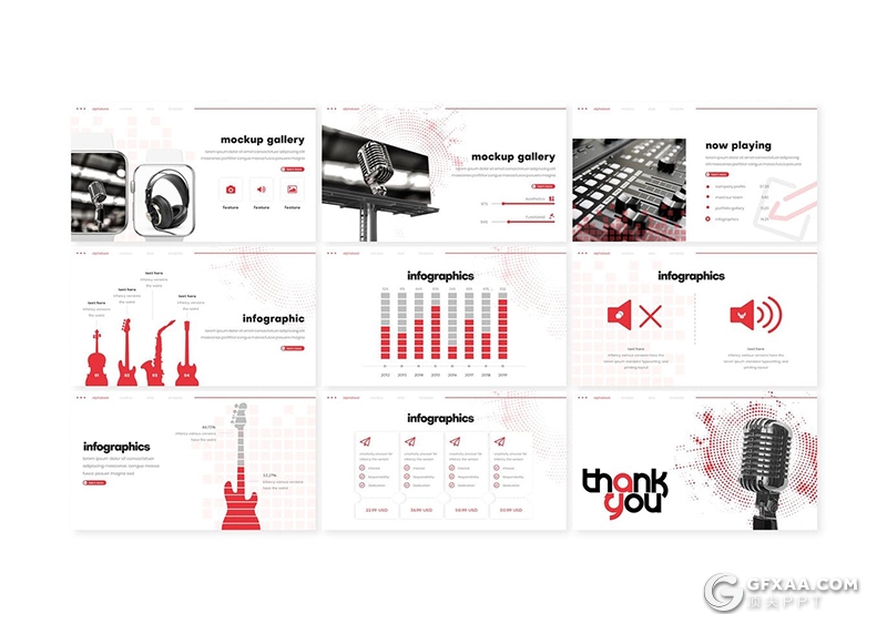 30页音乐演唱会活动策划音乐设备产品展示促销PPT模板5种主题配色 - 顶尖PPT